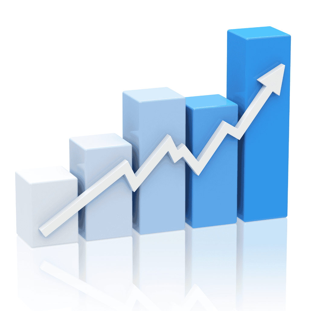 3D ascending bar graph in blue gradient showing upward growth trend with white arrow, illustrating strategic market expansion and regional performance analytics